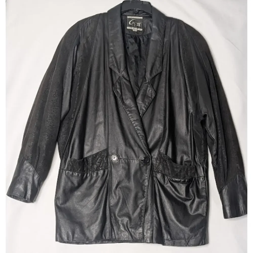 80's Vintage Leather Paisley Jacket G III-GLOBAL IDENTITY Medium Retro Goth - Picture 2 of 14